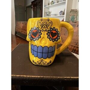 Day of The Dead Sugar Skull Yellow Ceramic Coffee Tea Mug Cup